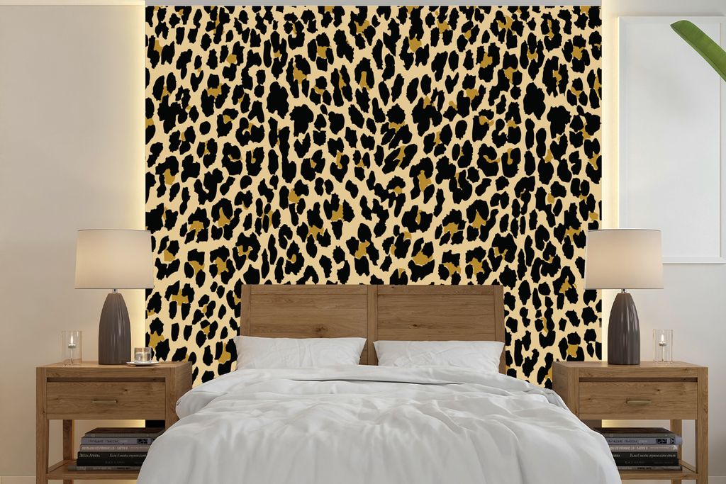 MuchoWow Fototapete für Wohnzimmer oder Schlafzimmer Wandtapete Vinyl Motivtapete Panther Druck - Muster - Tiere - 280x280 cm - Hintergrundbild