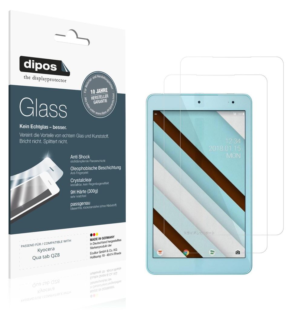 2x Schutzfolie für Kyocera Qua tab QZ8 - Anti-Shock 9H Folie dipos Glass Kunststoffglas