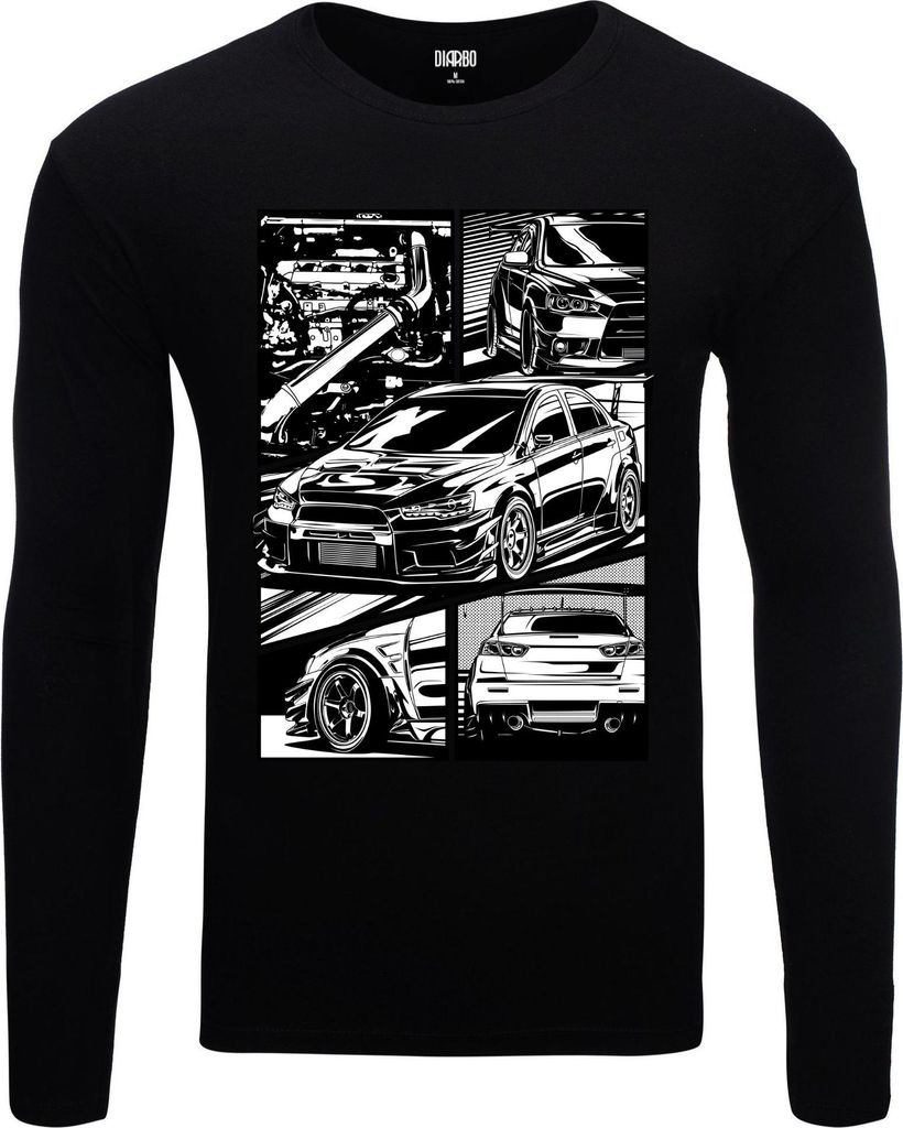 Herren Warm, Langarm-T-Shirt mit Druck Mitsubishi Lancer Comic Schwarz Gr.S