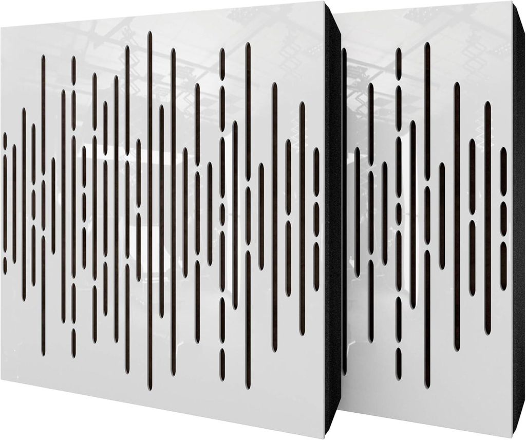2er-Pack – Akustikpaneel mit Samtstoff und Befestigungsset | 50x50x5cm | Schallabsorption-Diffusion-Schalldämmung | [WAVE -Weißer Kunststoff|Br...