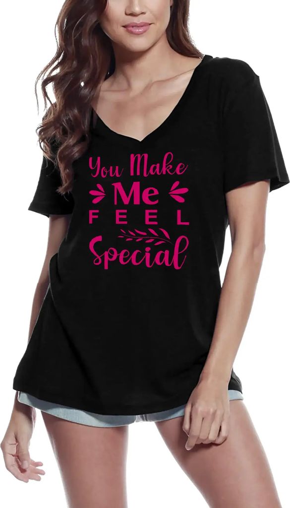 Damen Grafik T-Shirt V-Ausschnitt Bei dir fühle ich mich besonders – You Make Me Feel Special – Öko-Verantwortlich Vintage Jahrgang Kurzarm L...