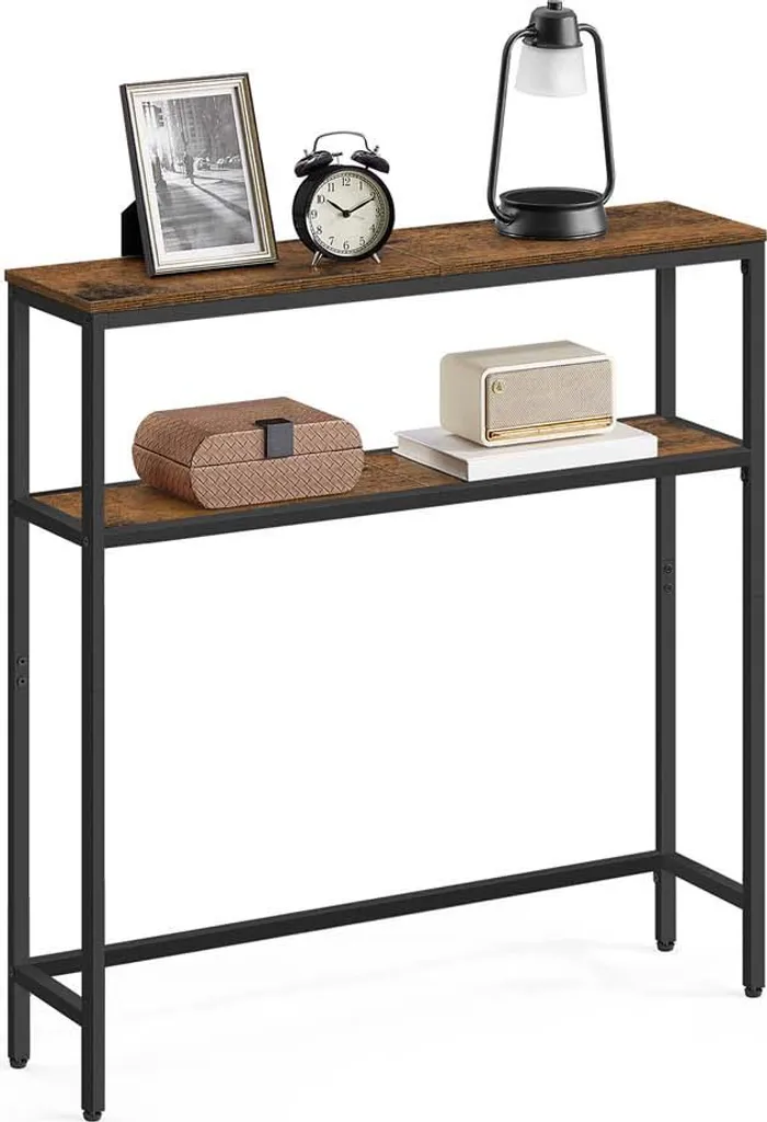 Tavolino Vintage Marrone e Nero | Arredo Retro 2 Ripiani Stretto