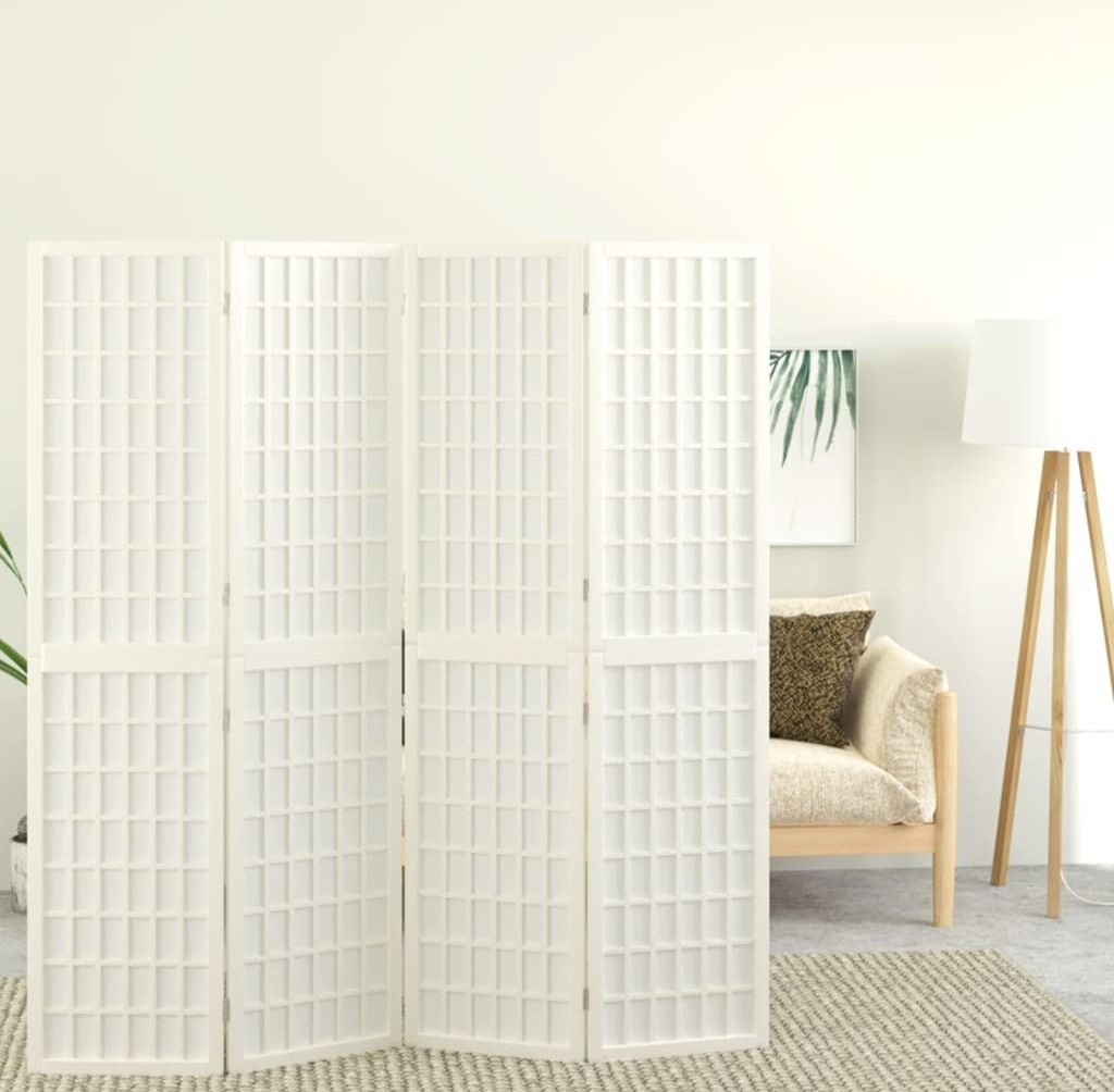 The Living Store 4-tlg. Paravent Japanischer Stil Faltbar 160x170 cm Weiß
