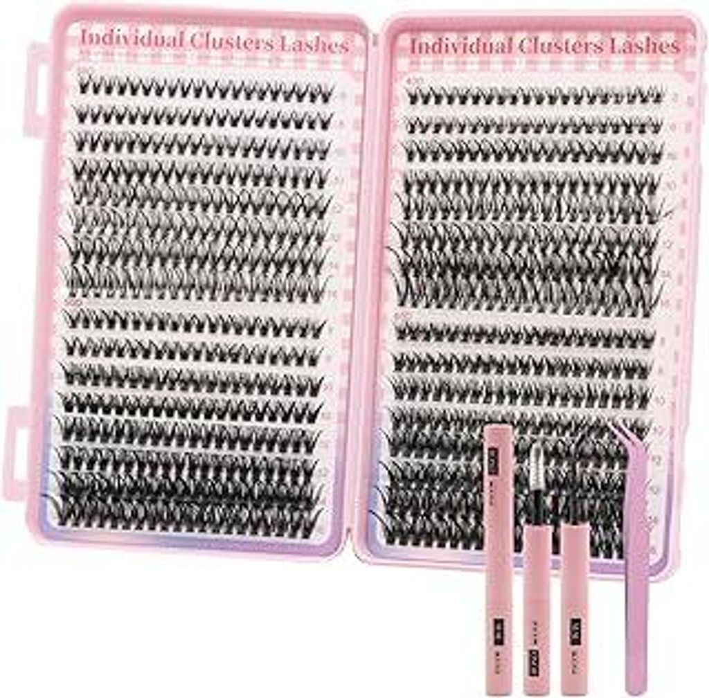 VEGCOO 640 Stück Wimpern Set mit 30D 40D 50D 60D Wimpern Doppelender Kleber Stift Und Pinzette DIY Wimpern Buch Segmentiert Professionelles Wimper...