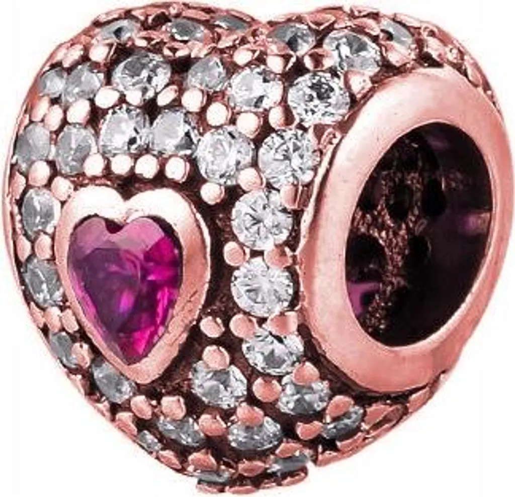 Charms cuore placcato oro cristallo zircone rosso argento 925