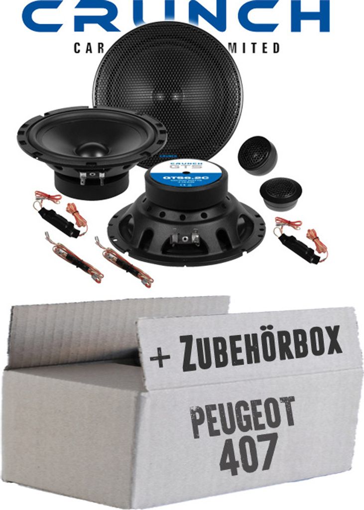 Lautsprecher Boxen Crunch GTS6.2C - 16,5cm 2-Wege System GTS 6.2C Auto Einbauzubehör - Einbauset passend für Peugeot 407 - justSOUND