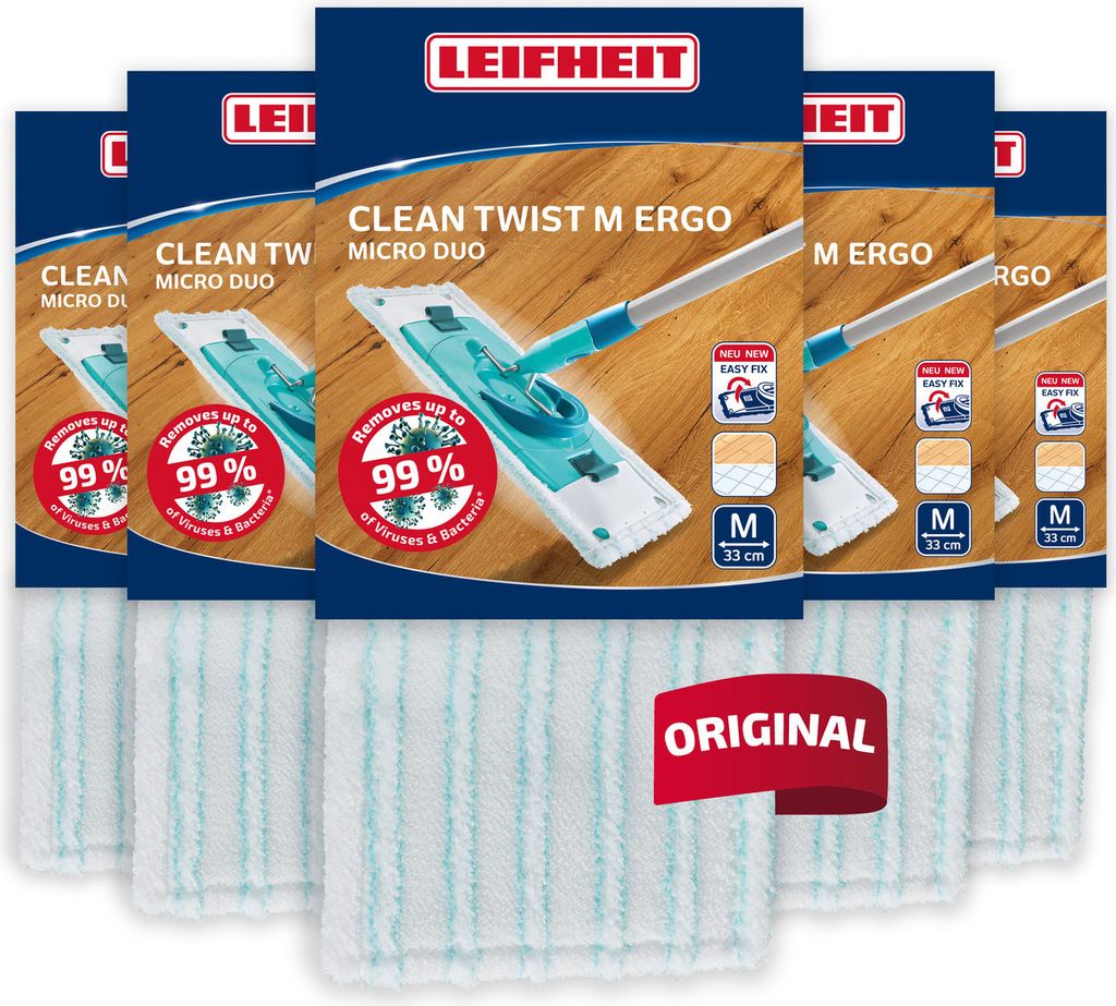 Leifheit Wischbezug Ersatz Bezug CLEAN TWIST M Ergo / POWER CLEAN M micro duo 5er Set