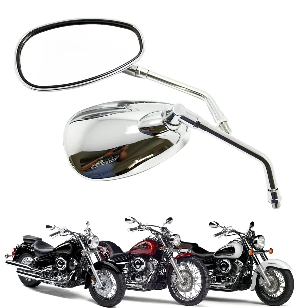 Rétroviseur Moto Chromé 10mm Filetage Droit pour Scooter et Cruiser