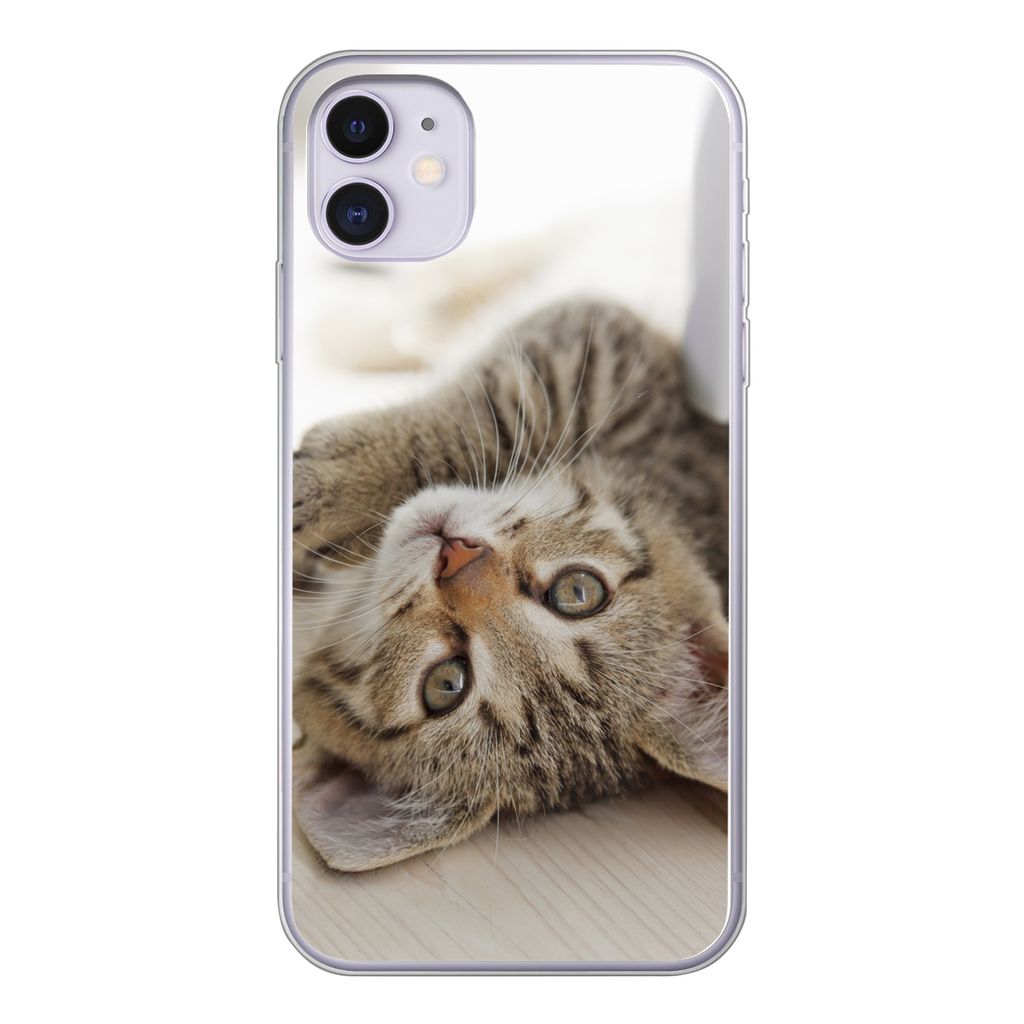 MuchoWow Handyhülle Schutzhülle Hülle für iPhone 11 Kätzchen - Sonne - Braun - Mädchen - Kinder - Jungen - Kind Silikon Softcase Handy Hül...