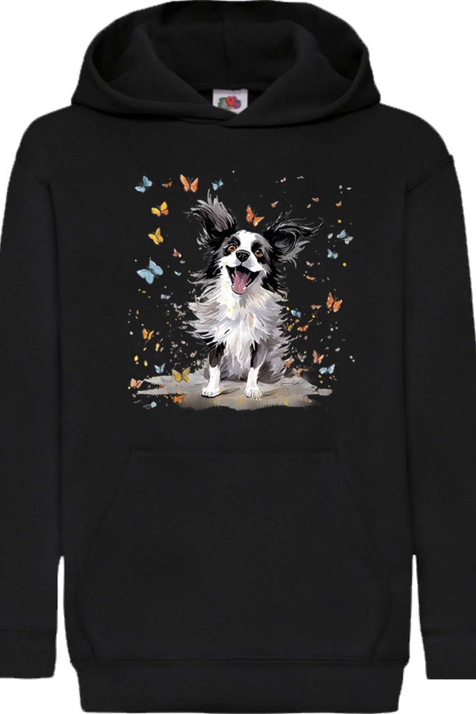 Kinder Kapuzenpullover Funny Dogs Breeds Papillon Dog Breed, 5-6 Jahr - 116 / Schwarz