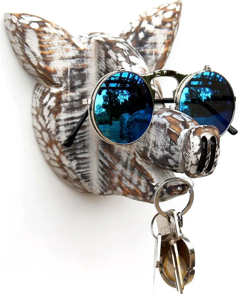 Portaocchiali da Parete DanDiBo 93913 Maiale in Legno Fatto a Mano