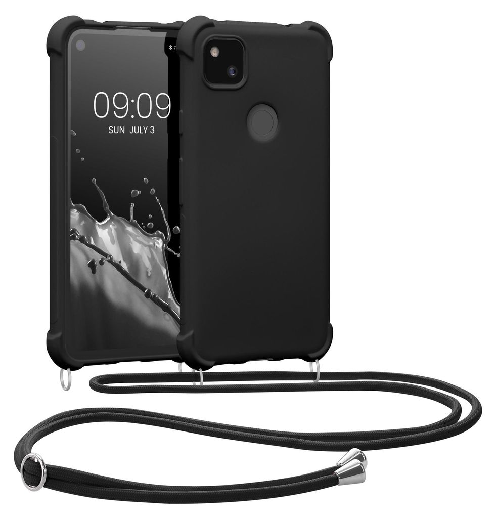 kwmobile Necklace Case kompatibel mit Google Pixel 4a Hülle - Cover mit Kordel zum Umhängen - Silikon Schutzhülle Schwarz