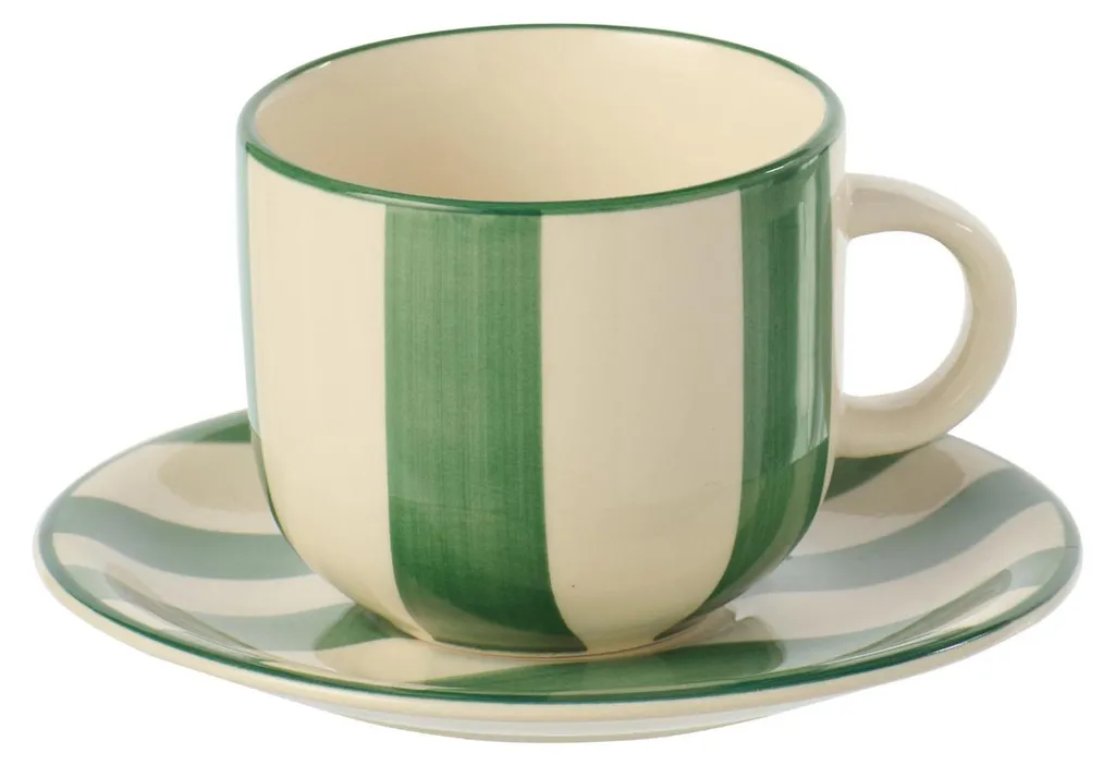 Tasse en grès rayé J-Line vert et blanc - Finition artisanale et chic
