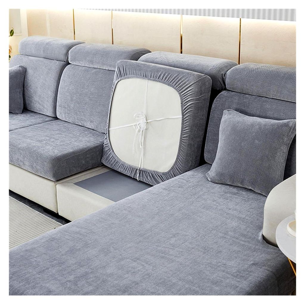 Chenille Sofa Sitzbezug Stretch, Elastischer Bezug für Sofa Sitzkissen, Dunkelgrau