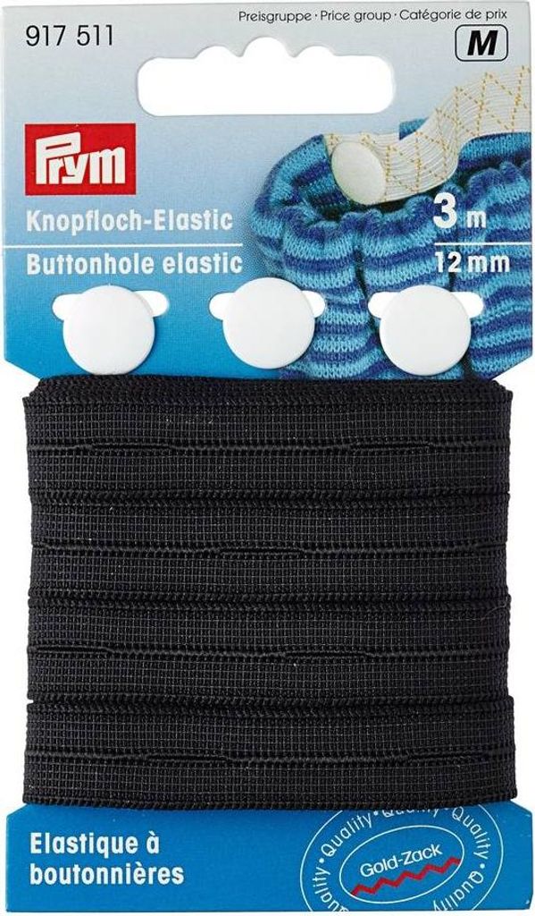 PRYM Knopfloch-Elastic mit 3 Knöpfen 12 mm schwarz