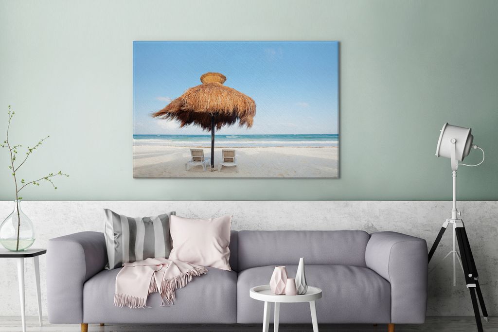 OneMillionCanvasses - Leinwandbilder - 140x90 cm, Sandstrand bei Tulum in Mexiko, Wandbilder Kunstdruck Wanddekoration - Foto auf Leinwand - Gem...