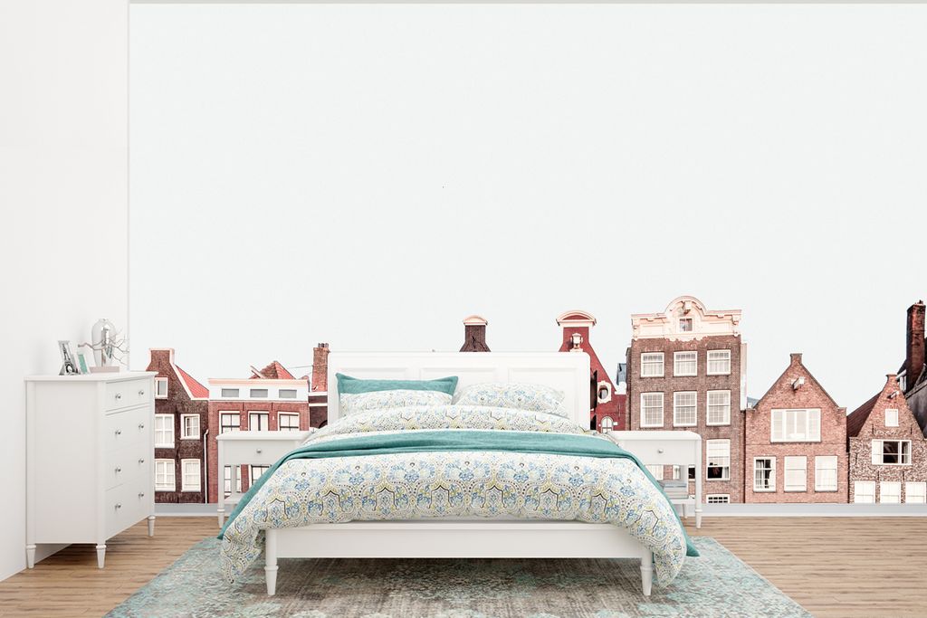 MuchoWow Fototapete für Wohnzimmer oder Schlafzimmer Wandtapete Vinyl Motivtapete Amsterdam - Architektur - Häuser - Straße - 350x260 cm - Woh...