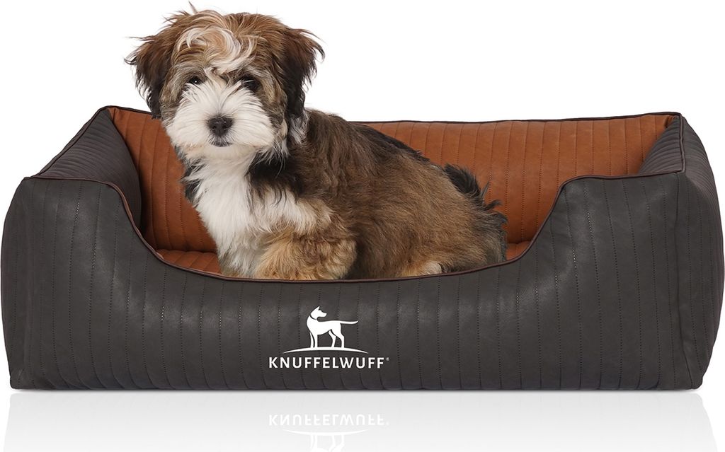 Knuffelwuff Orthopädisches Hundebett Rough Road aus laser-gestepptem marmoriertem Kunstleder M-L 85 x 63cm Schwarz/Rusty