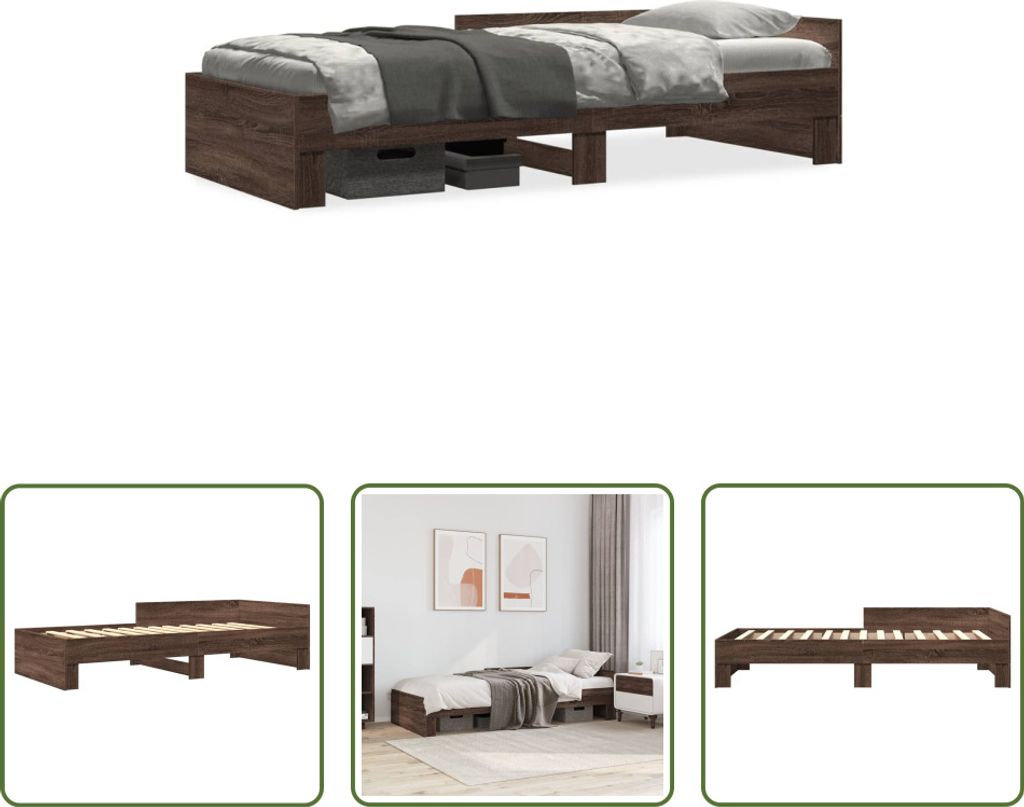 The Living Store Bettgestell Braun Eichen-Optik 90x190 cm Holzwerkstoff