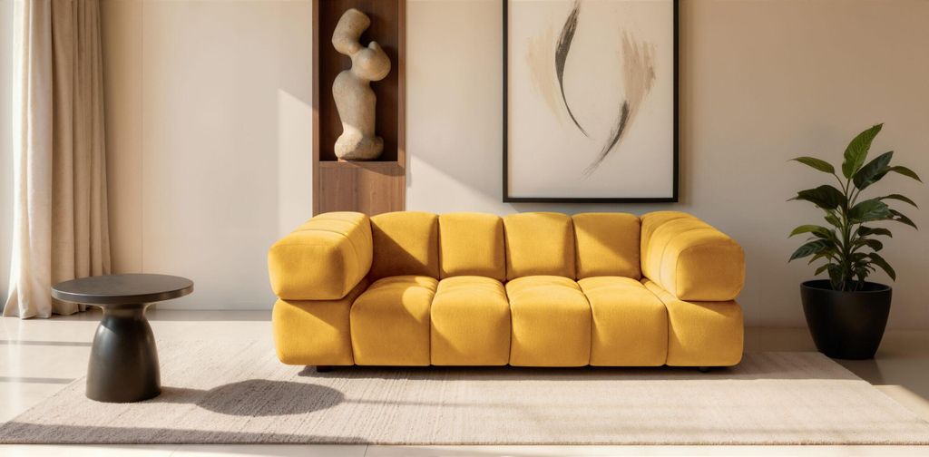 Kaiser Möbel Sofa 3-Sitzer, Couch, Veloursstoff Bluvel, Golden, Averro