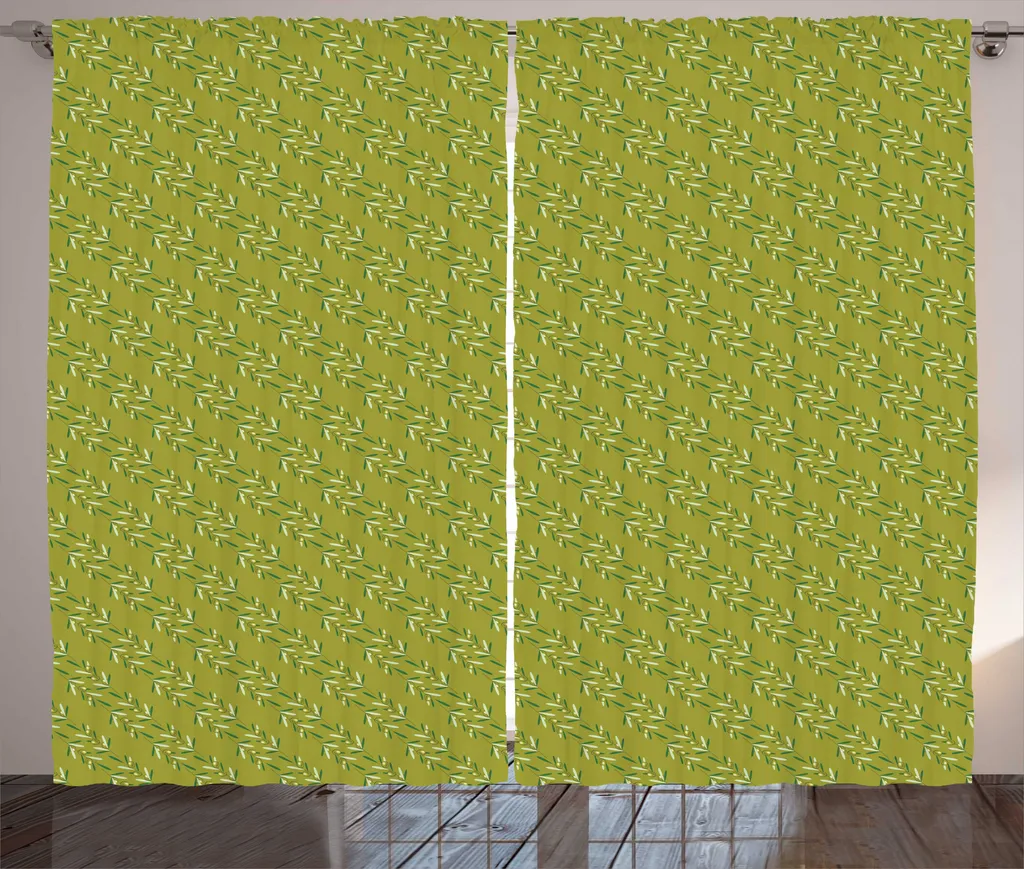 Paire de Rideaux de Salon Vert Olive à Motifs Végétaux 280x225 cm