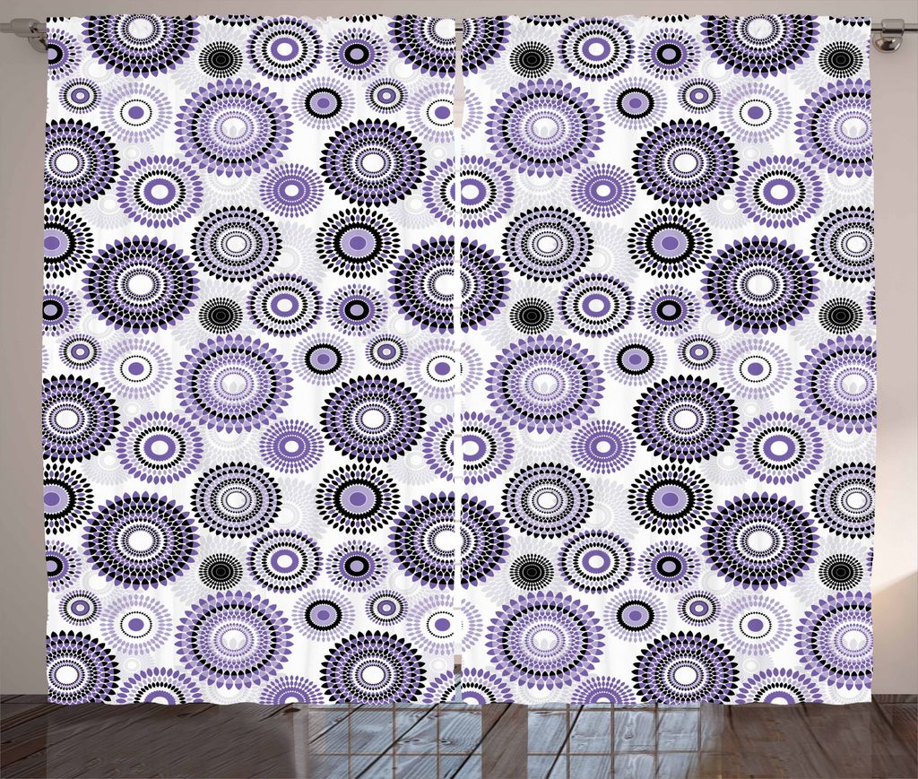 ABAKUHAUS Schwarz Lila Rustikaler Gardine, Mandala, Schlafzimmer Kräuselband Vorhang mit Schlaufen und Haken, 280 x 175 cm, Violett Schwarz Weiß