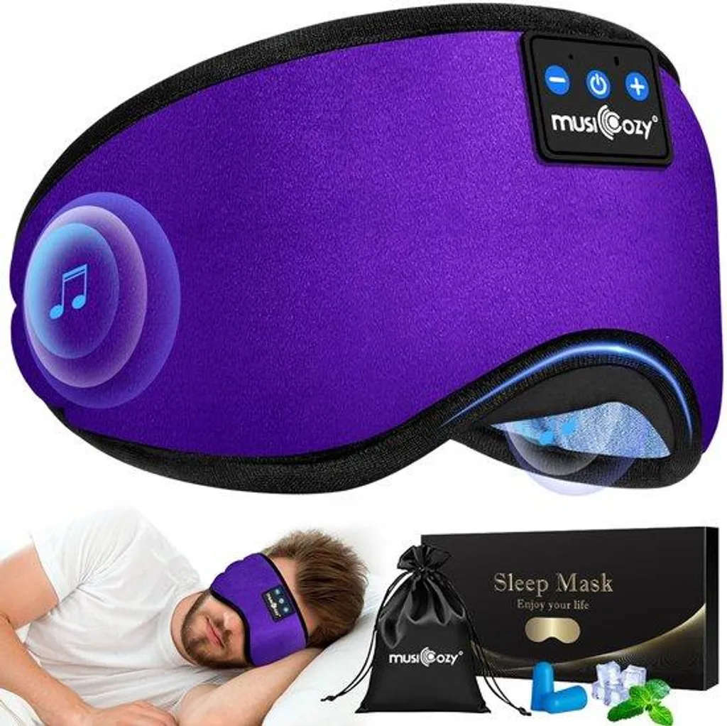 Casque de sommeil bleu pour dormir sur le côté avec micro et musique