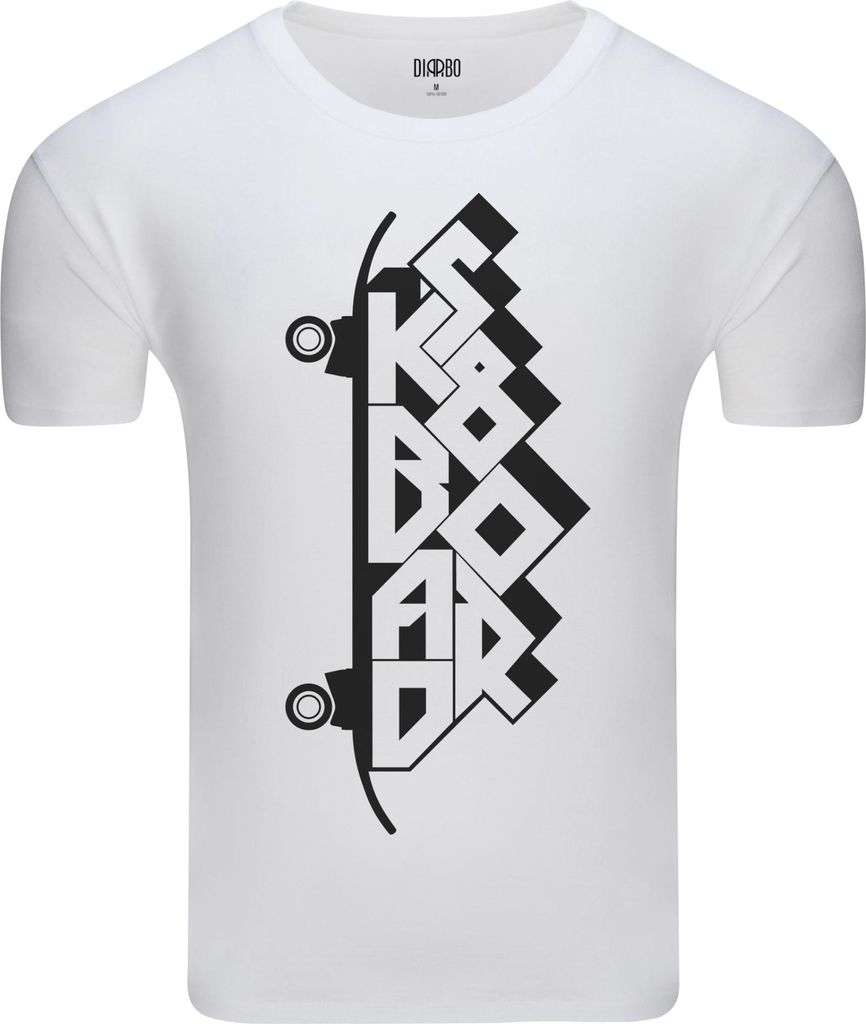 Diarbo Herren T-Shirt mit Skateboard Druck Skateboard-Typografie Weiß Gr.XL