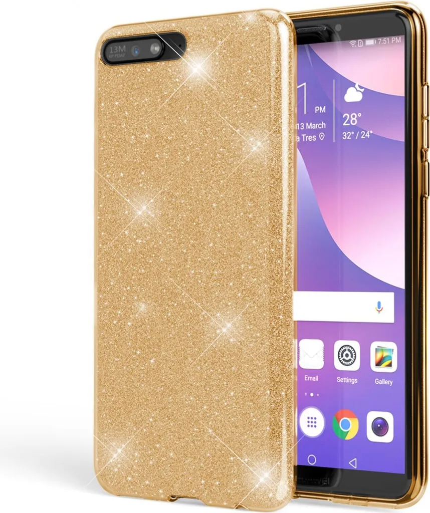 NALIA Custodia Glitter Oro per Huawei Y6 2018 | Cover Silicone Bling