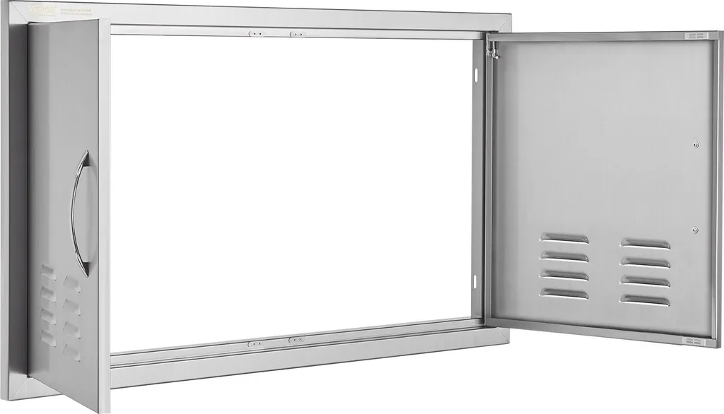 Porta di accesso al barbecue, 914 x 534 mm, Doppia porta per cucina esterna, Porta in acciaio inox a incasso, Porta verticale a parete con maniglie e fessure di ventilazione, per isola barbecue, stazione barbecue, mobile esterno - 11