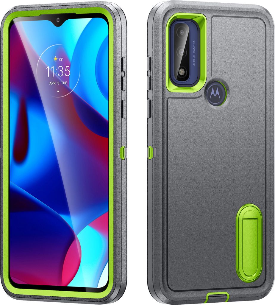 Hülle für Motorola G Pure / Moto G Power 2022 Hybrid Dreilagige Robust Stoßfest Schwerlast Schutzhülle mit Ständer Grau