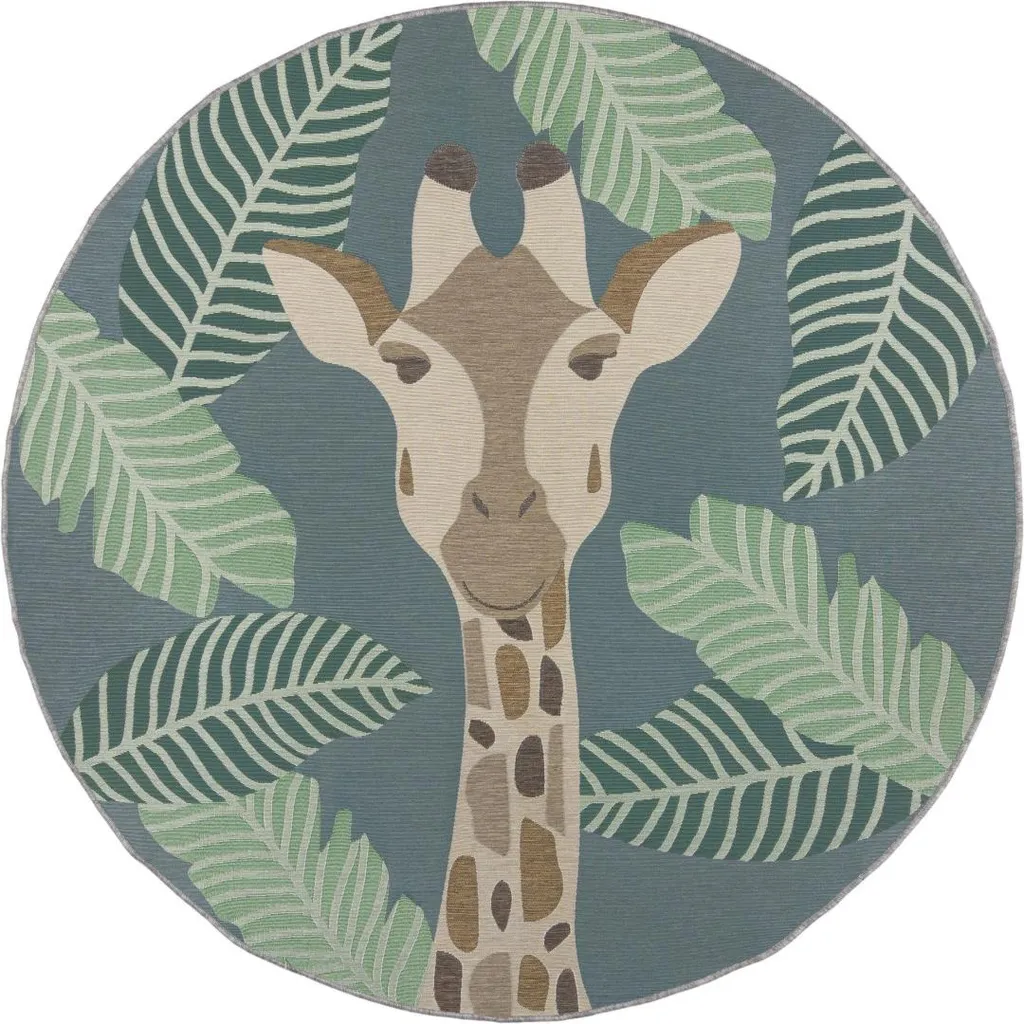 Tapis rond lavable bleu 160 cm Eric Giraffe - Solution déco anti-taches durable