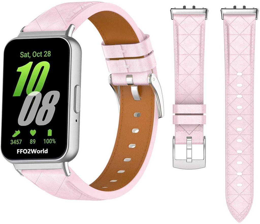 FFO2World s, schlankes Lederarmband – Passend für Samsung Galaxy Fit 3 – Elegantes, schlankes Lederarmband – Leder – Rosa
