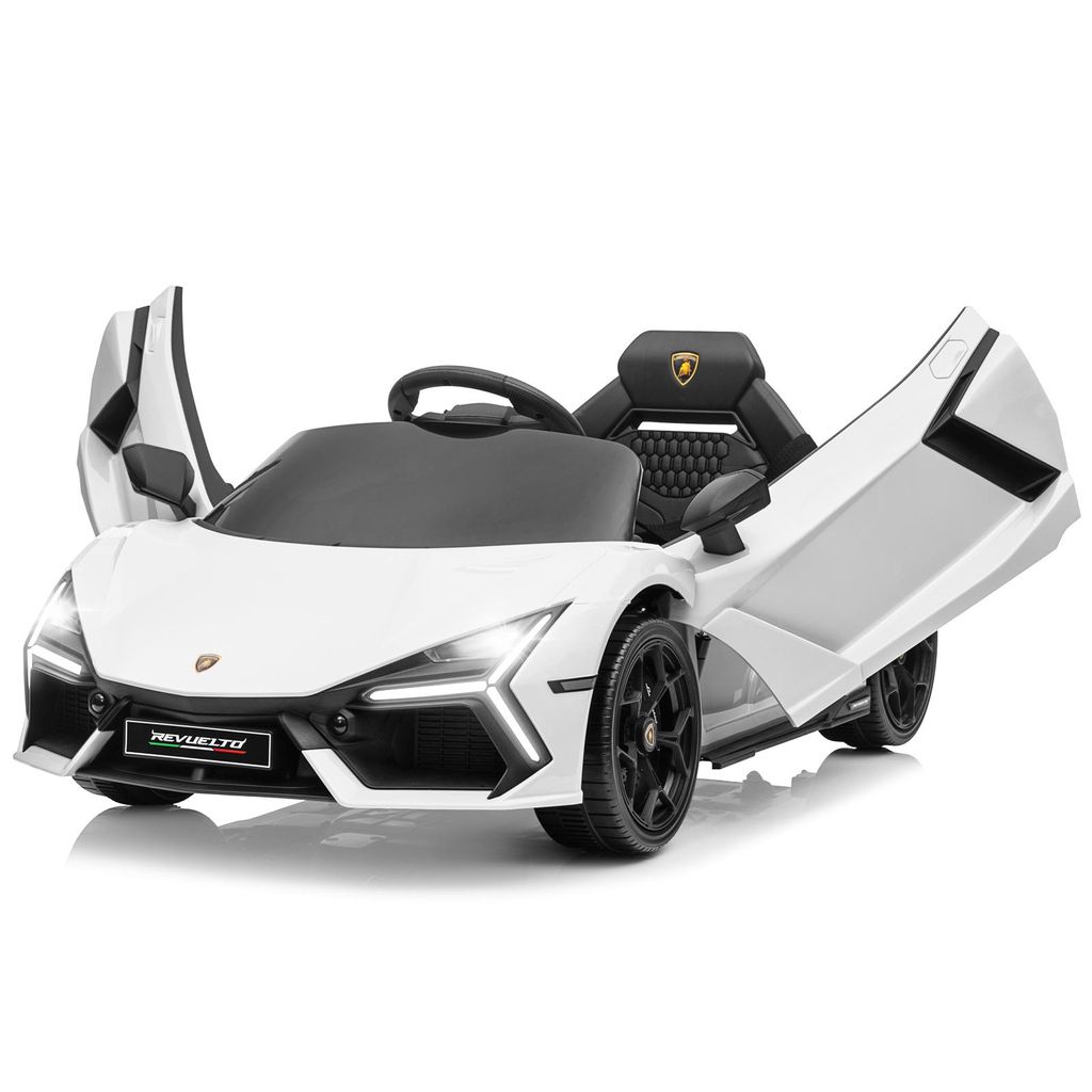 Lamborghini Revuelto, 12V Kinder-Elektroauto mit 2.4GHz Fernbedienung, drei Geschwindigkeitsstufen, Weiß