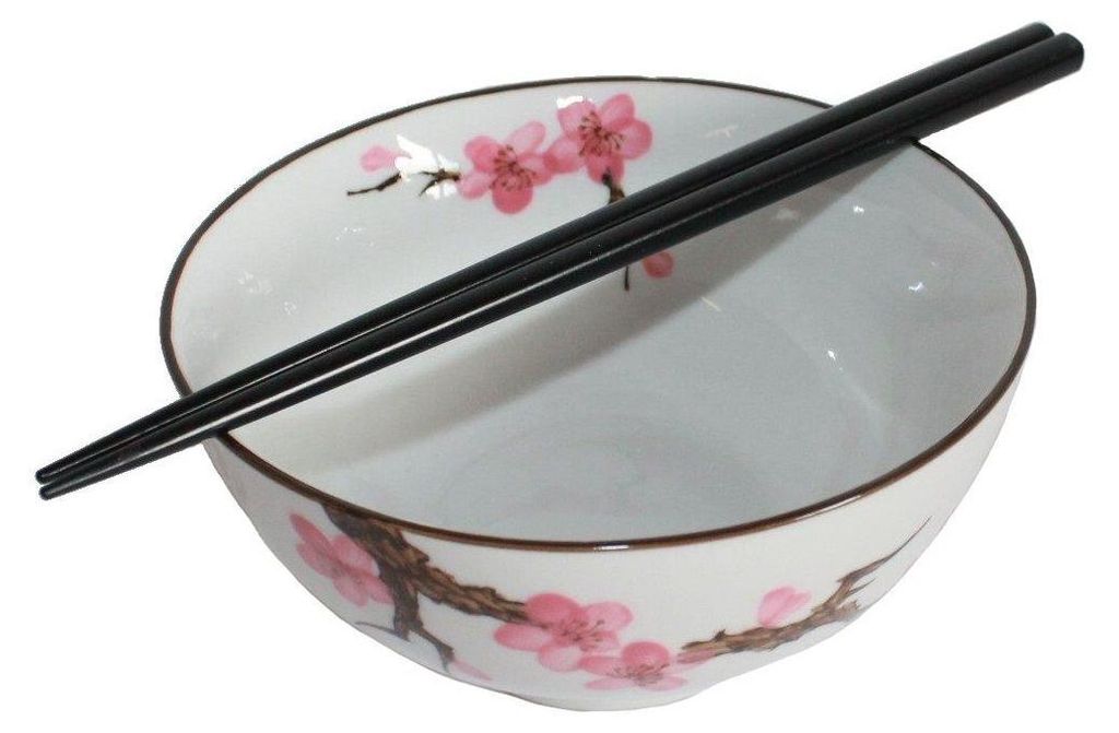 770 Matcha Reisschale Soba Bowl groß Sakura 1 Stk Kirschblüte ø 15 cm mit Essstäbchen