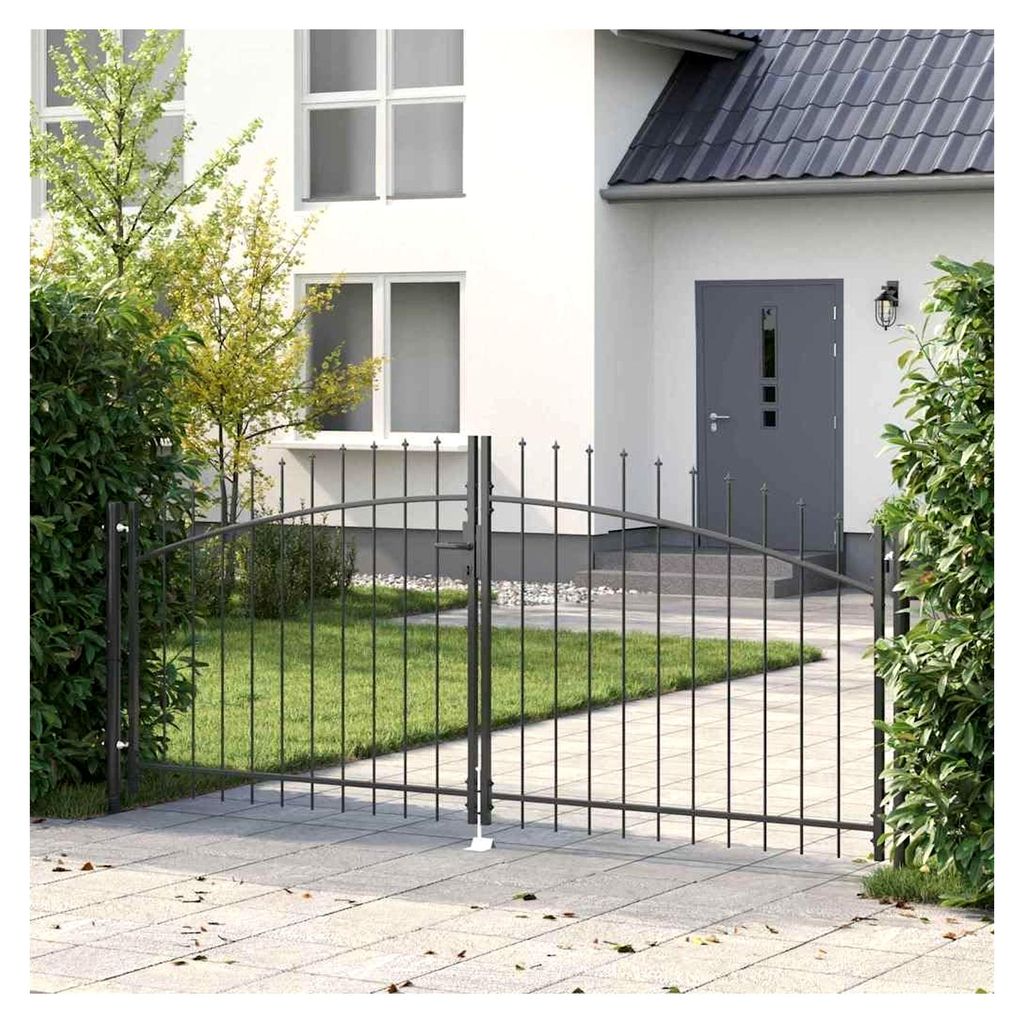 Doppeltor mit Schloss Grau 299,5 x 174,5 cm Stahl, Garten und Terrasse, moderne, robuste Bauweise, sicheres Zugangstor, minimalistisches Design, gr...