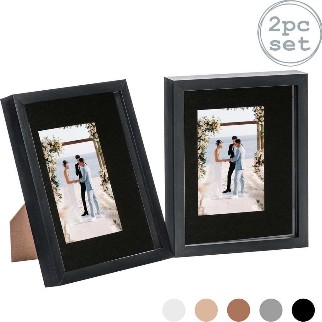 Nicola Spring Stück 2 8 x 10 3D-Schatten-Kasten-Foto-Rahmen-Set - Craft Anzeigen Bilderrahmen mit 4 x 6 Montage - Glas Aperture - Schwarz / Schwarz