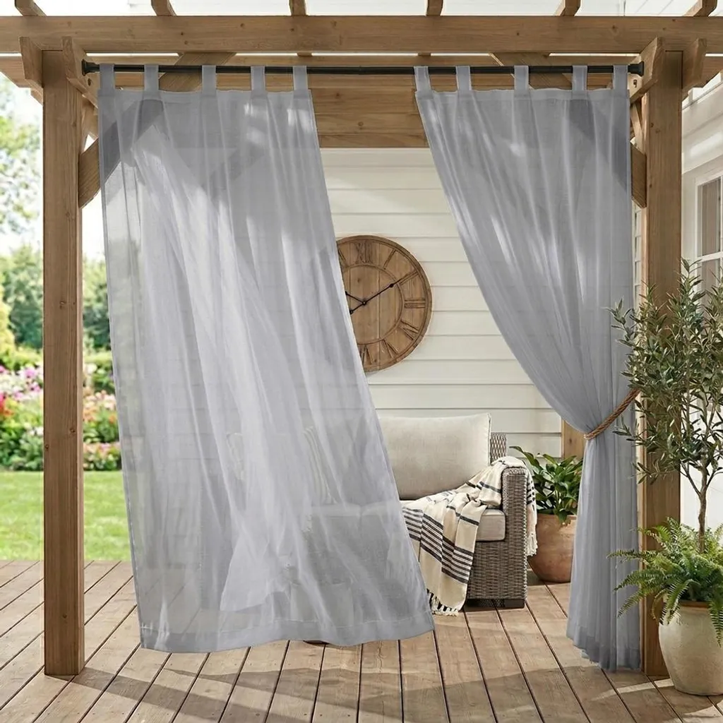 Voilage extérieur gris déperlant lot de 2 rideaux pour pergola 244cm