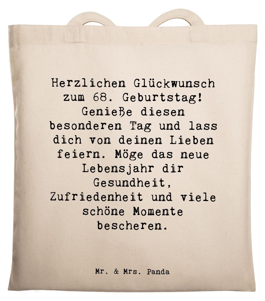 Mr. & Mrs. Panda Tote Bag Spruch 68. Geburtstag Freude - Transparent - Geschenk, Liebe, neues Lebensjahr, Uni Tasche, Schultasche, Geburtstagsgesch...