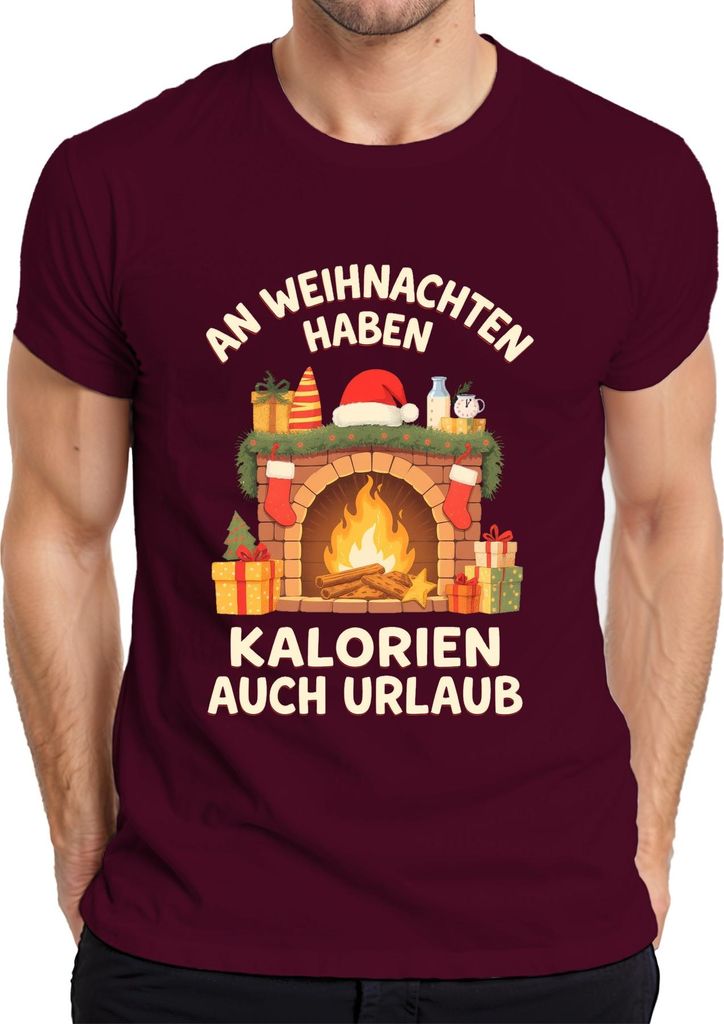 An Weihnachten haben Kalorien auch Urlaub Geschenk lustig Kamin Herren T-Shirt, Burgundy, M