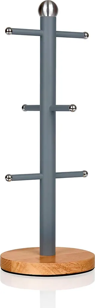 Supporto per 6 Tazze Swan Nordic | Acciaio Grigio e Base Legno Naturale