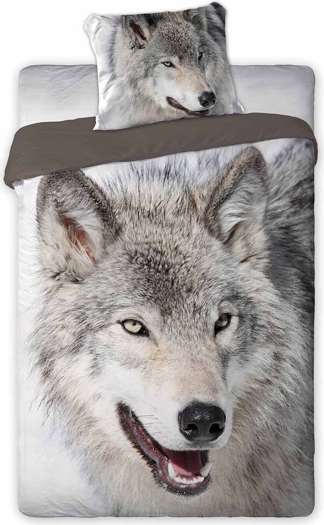 Baumwollbettwäsche 160x200+1p70x80 Tiere Wolf