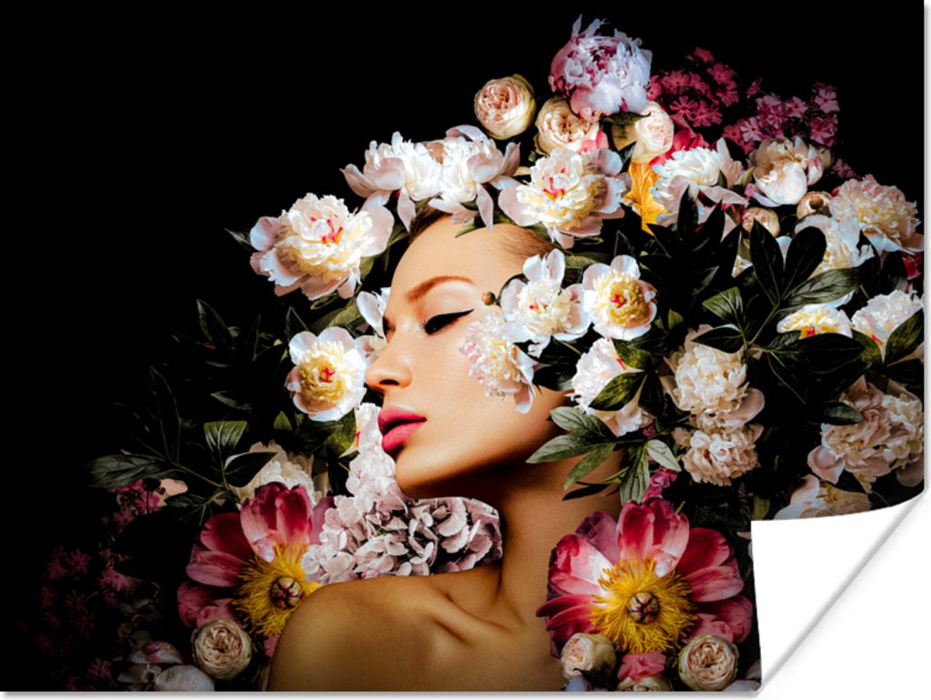 MuchoWow Poster Frauen - Blumen - Rosen - Porträt 80x60 cm - Kunst für zu Hause