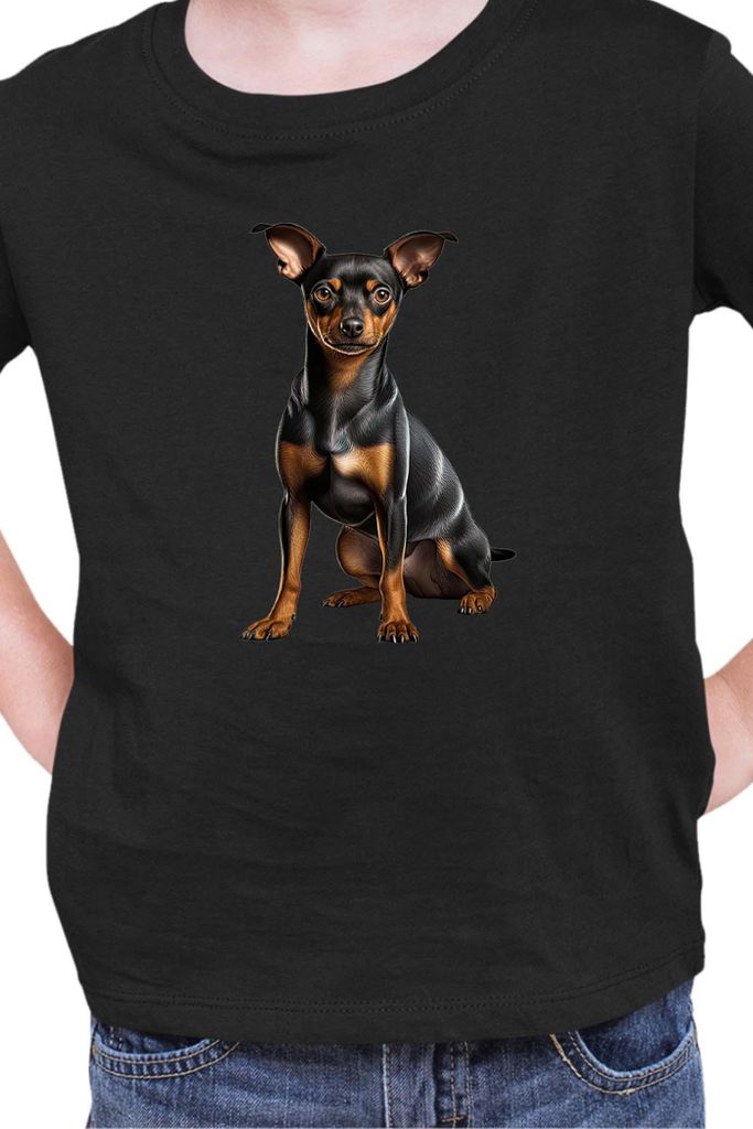 Kinder T-Shirt Dogs Breeds Miniature Pinscher Dog Breed 006, 5-6 Jahr - 116 / Schwarz