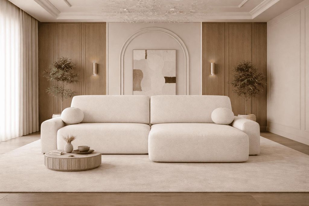 MOEBLO Ecksofa Lisbon – Ottomane beidseitig montierbar, Ecksofa aus Bouclé, Couch für Wohnzimmer, Schlafsofa Sofagarnitur Sofa Eckcouch L-Form,...