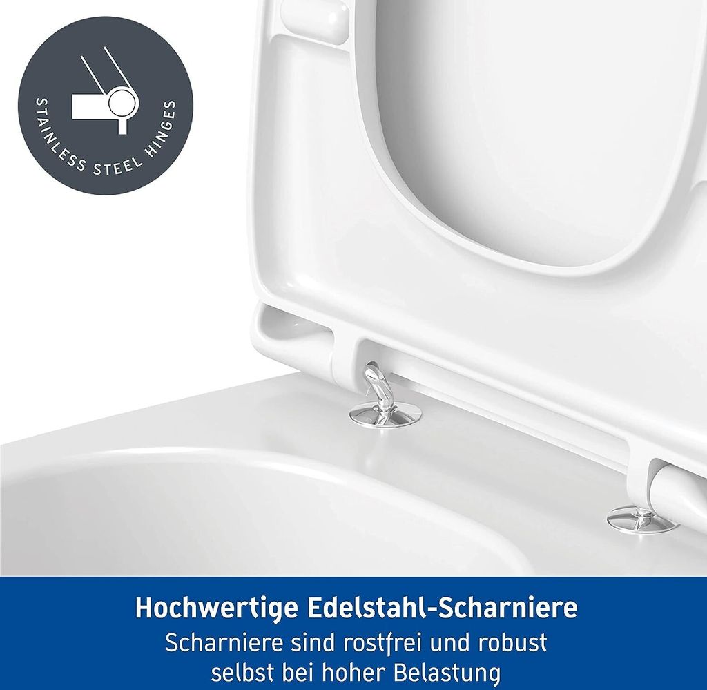 WC-Sitz D-Code ohne SoftClose Scharniere edelstahl, weiß Produktbild 18