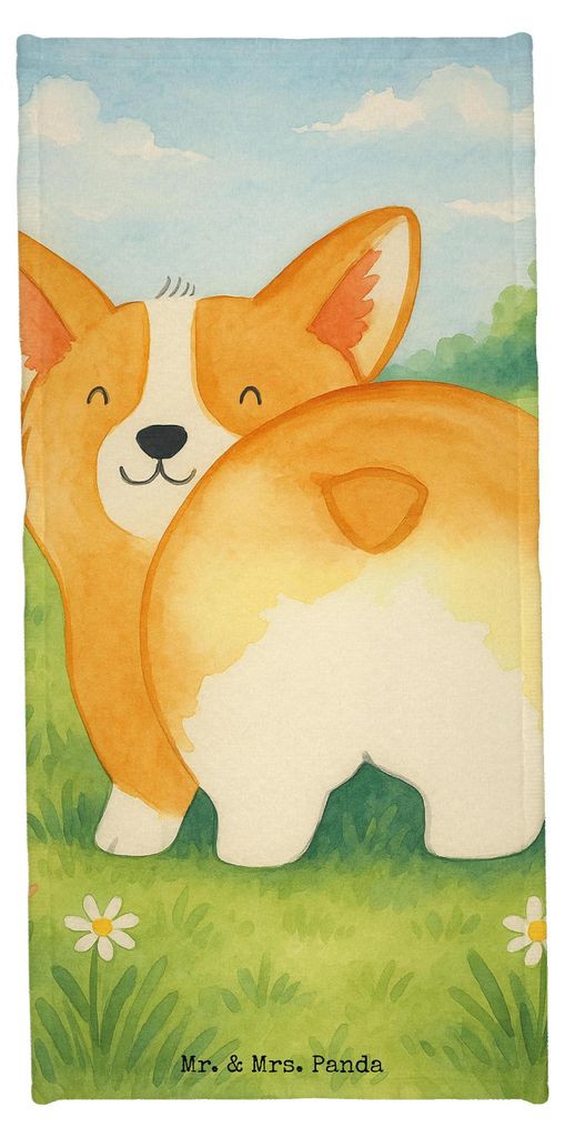 Mr. & Mrs. Panda Duschtuch Corgi Po Design - Grau Pastell - Geschenk, Badehandtuch, Strandtuch, Hund, Badhandtuch, Duschhandtuch, Sprüche, Süß, ...