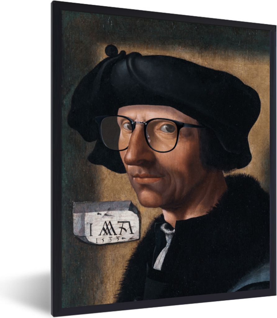 MuchoWow Gerahmtes Poster Selbstporträt - Jacob Cornelisz van Oostsanen - Brille 30x40 cm - Poster mit Schwarzem Bilderrahmen Wandposter Rahmen ...