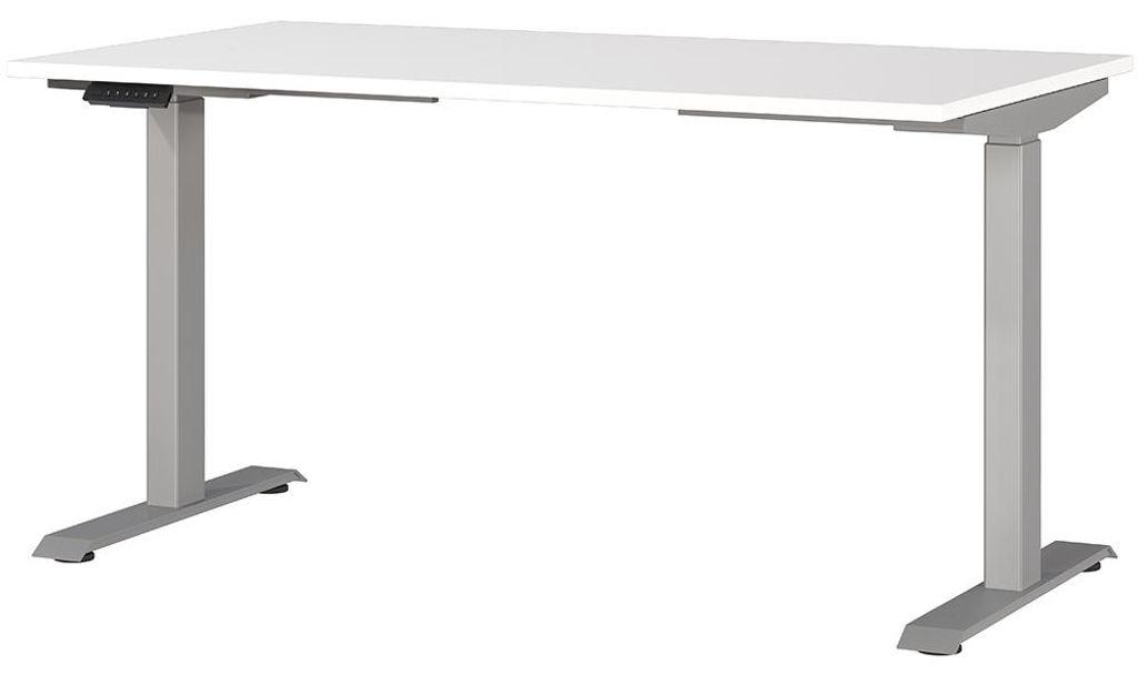 Schreibtisch 140cm, elektrisch höhenverstellbar, weiß/silber, JESOLO-01