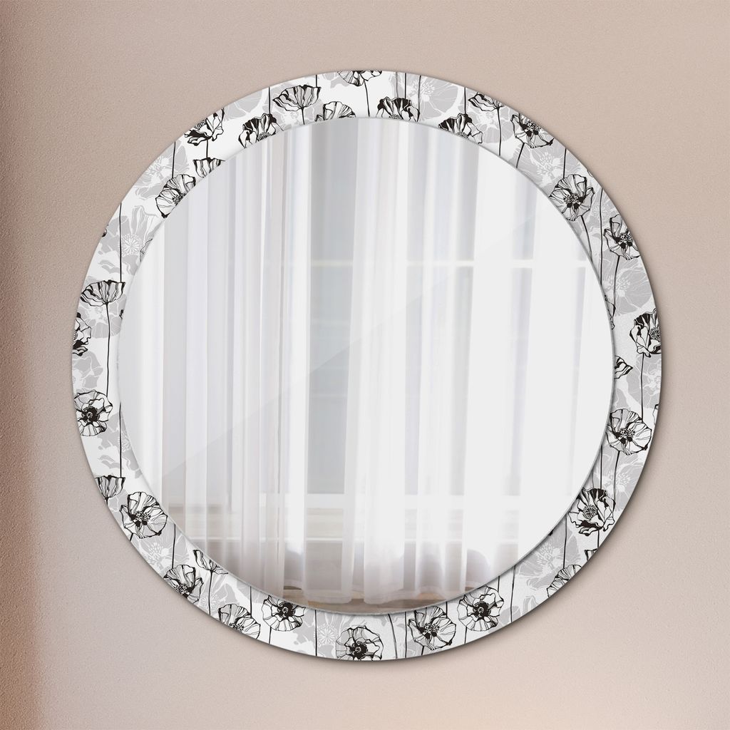 Modern Spiegel - Wandspiegel Design Wandmontage – Badspiegel mit Aufdruck - Rundspiegel - Blumen Mohnblumen - Runder: Ø90cm